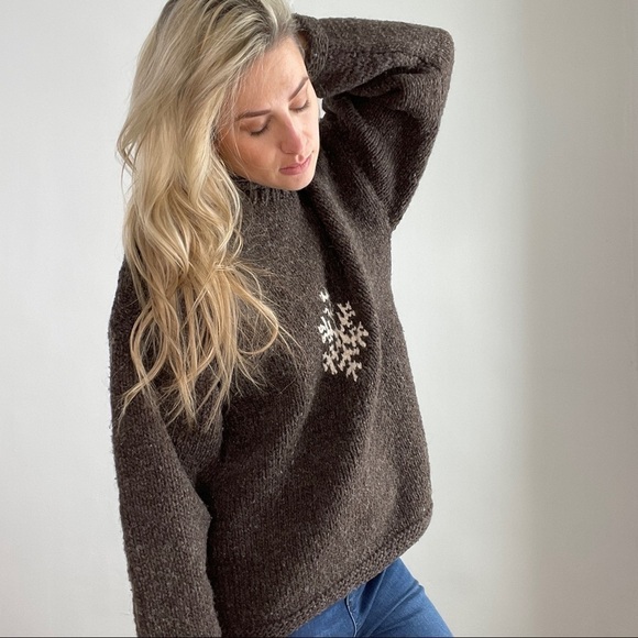 Imbabura Grey & White 100% Wool Mock Neck Sweater Size Medium - Picture 8 of 12